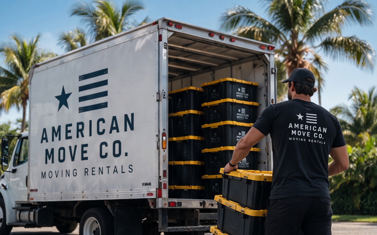 Branded truck loaded with stacked totes